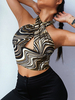 Haut Sexy Top Femme Imprimé avec Epaule Dénudée à Col Décolleté Bicolores