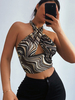 Haut Sexy Top Femme Imprimé Taille Haute avec Bretelles à Col V avec Epaule Dénudée Coupe Cintrée Bicolores