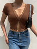 Haut Sexy Top Femme Taille Haute avec Manches Courtes à Col V Unicolore Top Femme