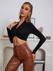 Haut Sexy Top Femme Taille Haute avec Manches V avec Manches Longues Unicolore