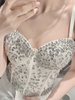 Haut Sexy Top Sexy en Paillette Taille Haute avec Bretelles à Col Décolleté en V Unicolore Haut Sexy