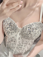 Haut Sexy Top Sexy en Paillette Taille Haute avec Bretelles à Col Décolleté en V Unicolore Haut Sexy
