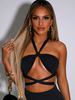 Haut Sexy Top Sexy Femme Taille Haute avec Bretelles avec Epaule Dénduée Unicolore Coupe Cintrée