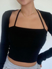 Haut Sexy Top Sexy Femme Taille Haute avec Manches Longues à Col Carré Coupe Cintrée Unicolore