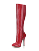 Haut talon genou rouge bottes femmes rond boucle Stiletto bottes à embout