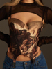Haut Top Sexy Imprimé Taille Haute avec Bretelles à Lacets à Col Décolleté en V Bicolores