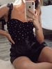 Haut Top Sexy Imprimé Taille Haute avec Bretelles à Lacets à Col Décolleté en V Bicolores