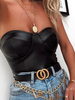 Haut Top Sexy Taille Haute avec Epaule Dénudée à Col Décolleté en V Unicolore