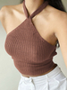 Haut Top Sexy Taille Haute en Côtélé Femme Sexy avec Bretelles avec Epaule Dénudée Coupe Cintrée Unicolore