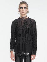 Haut transparent sexy à col mi-haut et à manches longues pour homme style gothique punk foncé