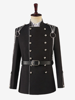 Haut vintage noir vintage chaînes boutons manches longues pardessus en polyester costumes rétro pour homme