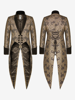Haut vintage noir vintage fendu devant à lacets jacquard manches longues haut en polyester costumes rétro pour homme