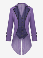 Haut vintage violet rétro boutons en polyester manches longues costumes rétro pour homme