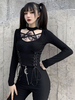 Hauts gothiques pour femmes en coton gothique noir à manches longues Tops rétro