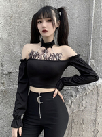 Hauts gothiques pour femmes Hauts rétro en polyester gothique noir