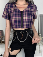 Hauts gothiques pour femmes Violet Sexy Polyester Manches courtes Tops rétro