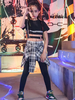 Hip Hop Dance Costumes Noir Pantalon Hip Hop Enfant Top Lettres À Carreaux Imprimer Coton Street Dancing Costume Déguisements Halloween