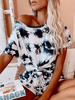 Home Wear Ensemble 2 pièces à col bijou; manches courtes; tenue décontractée