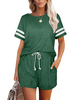 Home Wear Ensemble 2 pièces à col bijou vert manches courtes T-SHirt en polyester Tenue décontractée