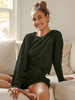 Home Wear Ensemble 2 Pièces Col Bijou Manches Longues Stretch Polyester Décontracté Noir Home Wear Outfit