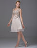 Homecoming court robe Sweatheart paillettes Tulle plissé une ligne genou-longueur robe de Cocktail avec Sash Bow