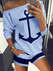 Homewear Ensemble 2 pièces bleu ciel clair col bijou manches courtes polyester coton t-shirt short tenue décontractée