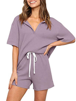 Homewear Ensemble 2 pièces T-shirt en polyester à manches courtes à col en V violet Tenue décontractée