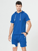 Homme Activewear 2 pièces Color Block Manches Courtes Capuche Bleu