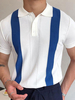 Homme Polo Chemise Color Block Collier Remuche à manches courtes Boutons Régulier Fit Blanc Polo à la mode Blanc