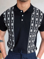 Homme Polo Chemise Géométrique Collier à manches courtes à manches courtes Ajustement régulier Noir Smart Polo Shirts