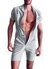 Homme Tenu de Sport Combinaison Manches Courtes Col Rabattu Gris Clair