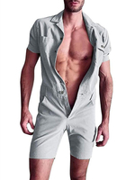 Homme Tenu de Sport Combinaison Manches Courtes Col Rabattu Gris Clair