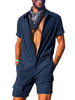 Homme Tenue de Sport Combinaison Manches Courtes Col Rabattu Bleu Profond