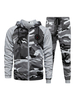 Hommes Activewear Ensemble 2 Pièces Camouflage Manches Longues Capuche Gris Activewear Outfit