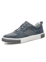 Hommes Baskets Cozy Cowhide Bout Rond Bas Tops Talon Plat Bleu Chaussures De Skate