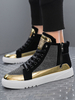 Hommes Baskets Mode PU Cuir Bout Rond Clouté Couleur Bloc Sliver Cheville Baskets