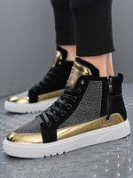 Hommes Baskets Mode PU Cuir Bout Rond Clouté Couleur Bloc Sliver Cheville Baskets