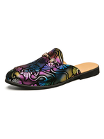 Hommes Casual Shoes Cuir PU Cuir Round Toe Imprimé Métal Détails Slip-On Purple Red Shoes