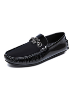 Hommes Chaussures Mocassins Confortables En Cuir PU Bout Rond Détails En Métal Slip-On Mocassins Noirs