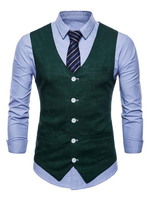 Hommes costume gilet col en V coton poche en lin coupe régulière gilet décontracté