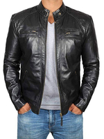 Hommes Cuir Veste Casual Windbreaker Automne Black Cool Overcoat