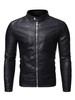 Hommes Cuir Veste Portrait Décolleté À Manches Longues Manches Casual Breaker Hiver Black Black Coats