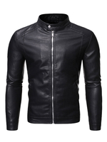 Hommes Cuir Veste Portrait Décolleté À Manches Longues Manches Casual Breaker Hiver Black Black Coats