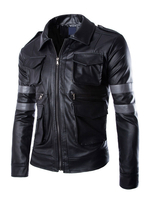 Hommes Cuir Vestes en cuir PU manches longues coupe-vent Black Winter manteaux
