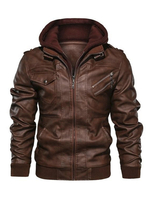 Hommes Cuir Vestes Zipper PU Cuir Coamer Couches de mode brun
