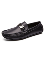 Hommes Loafer Chaussures Fashion Cowhide Metal Détails Slip-On Casual Bas-Tops Chaussures plates