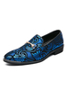 Hommes Loafer Chaussures PU Cuir Fleurs imprimées Slip-on Bas Low Tops Mocassins Bleu