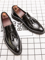 Hommes Mocassins Bout Rond En Cuir PU Pom Poms Slip-On Mocassins Noirs