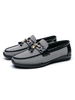 Hommes Mocassins Chaussures De Mode En Cuir PU Détails En Métal Plaid Slip-On Mocassins Noirs