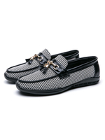Hommes Mocassins Chaussures De Mode En Cuir PU Détails En Métal Plaid Slip-On Mocassins Noirs